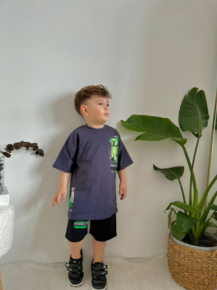 ERKEK ÇOCUK MINECRAFT DESENLİ PAMUK ŞORTLU TAKIM - Resim 7