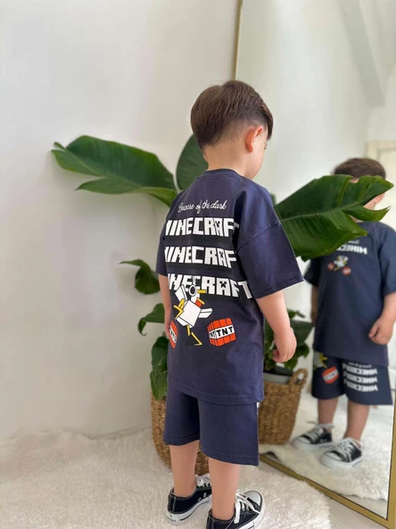 ERKEK ÇOCUK MINECRAFT DESENLİ PAMUK ŞORTLU TAKIM - Resim 2