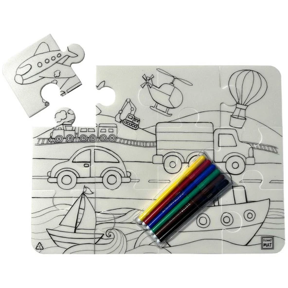 Akademi Çocuk - Funny Mat Washable Puzzle - Taşıtlar