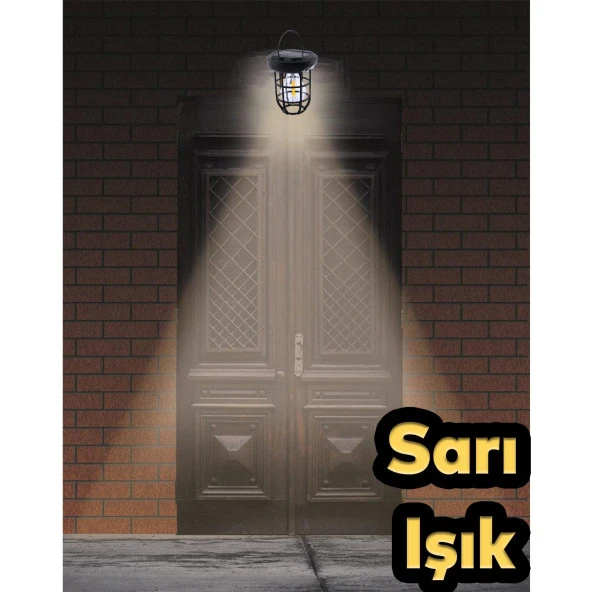 Güneş Enerjili Aplik Dış Aydınlatma 3 Modlu Işıklandırma Sensörlü Sarı Işıklı 15 W Portatif Fener Lamba - 2