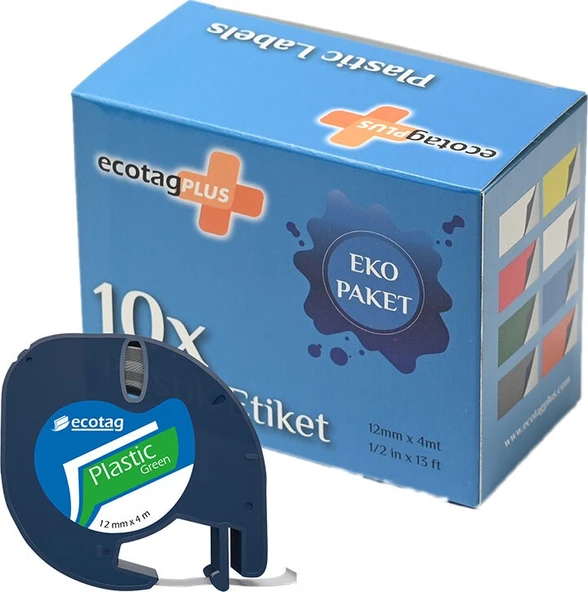 Dymo Letratag Etiket Yazıcı ve Ecotag Muadil Plastik Yedek Şerit Etiket 10'lu (YEŞİL) - Resim 2