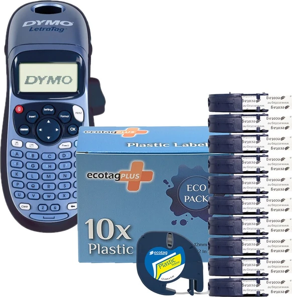 Dymo Letratag Etiket Yazıcı ve Ecotag Muadil Plastik Yedek Şerit Etiket 10'lu (SARI)