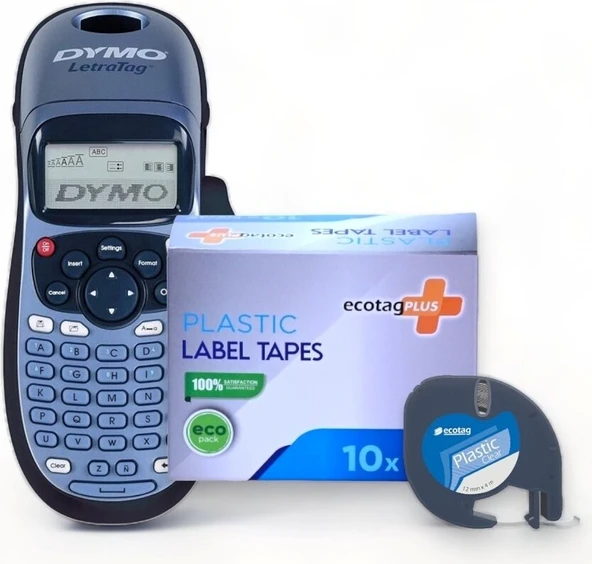 Dymo Letratag Etiket Yazıcı ve Ecotag Muadil Plastik Yedek Şerit Etiket 10'lu (ŞEFFAF)