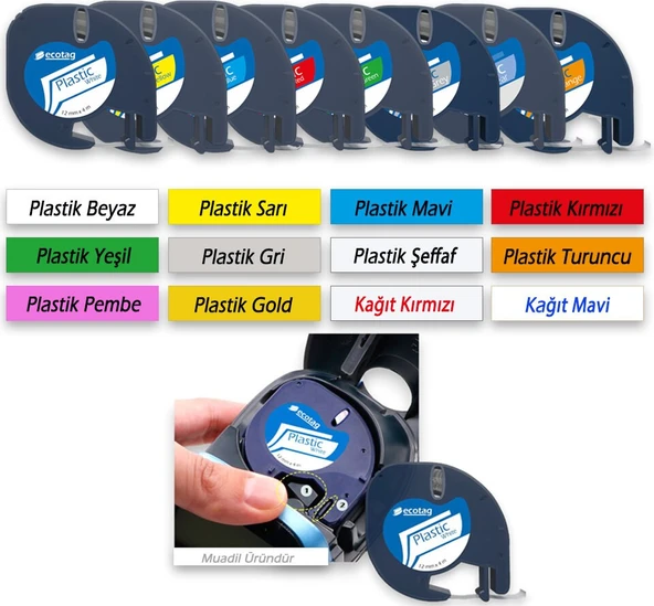 Dymo Letratag Etiket Yazıcı ve Ecotag Muadil Plastik Yedek Şerit Etiket 10'lu (MAVİ) - Resim 7