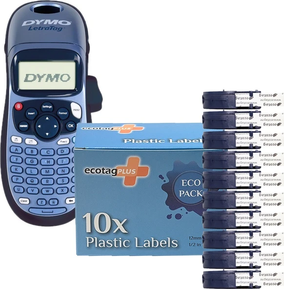 Dymo Letratag Etiket Yazıcı ve Ecotag Muadil Plastik Yedek Şerit Etiket 10 Lu Paket (BEYAZ)