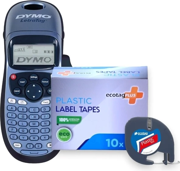 Dymo Letratag Etiket Yazıcı ve Ecotag Muadil Plastik Yedek Şerit Etiket 10'lu (KIRMIZI) - Resim 2