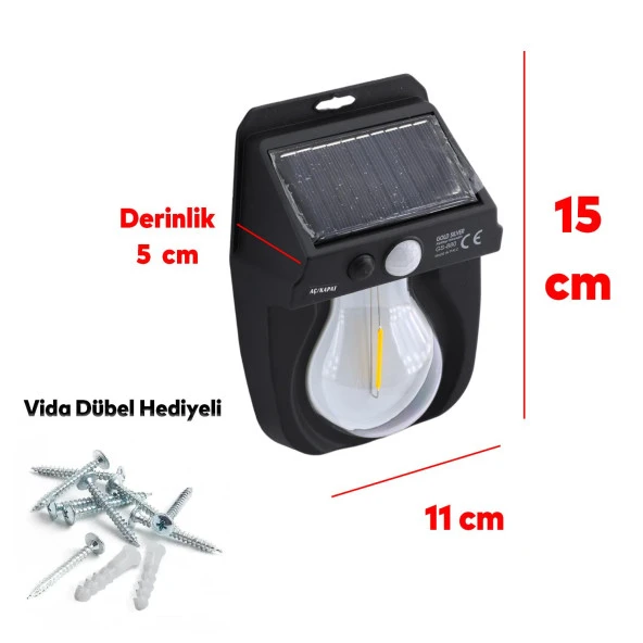 Güneş Enerjili Aplik Dış Aydınlatma 3 Modlu Işıklandırma Sensörlü Sarı Işıklı 5 W Portatif Fener Lamba - 4