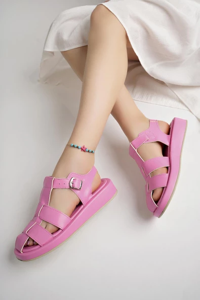 Muggo DOSSİ Garantili Dolgu Topuklu Bilekten Bağlamalı Tokalı Kadın Sandalet - 9