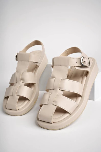 Muggo DOSSİ Garantili Dolgu Topuklu Bilekten Bağlamalı Tokalı Kadın Sandalet - 5