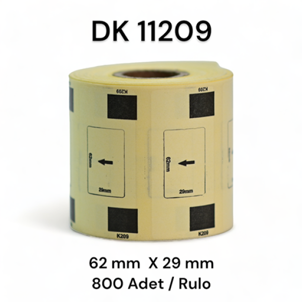 EcotagPlus Brother DK 11209  Etiket 62 mm x 29 mm - 6 X 800 Adet + Tutucu - 2