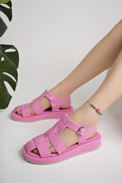 Muggo DOSSİ Garantili Dolgu Topuklu Bilekten Bağlamalı Tokalı Kadın Sandalet - 8