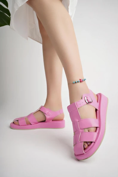 Muggo DOSSİ Garantili Dolgu Topuklu Bilekten Bağlamalı Tokalı Kadın Sandalet - 10