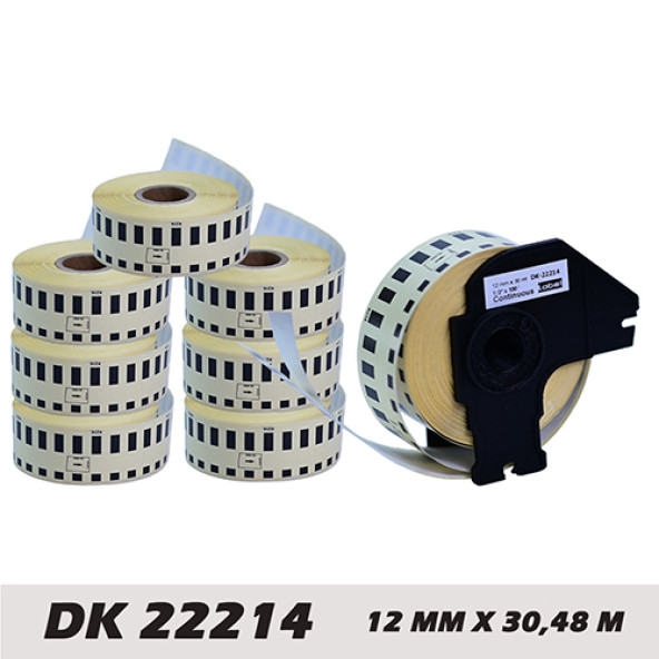 EcotagPlus Brother DK 22214 Etiket 27 mm x 30,48 m -Sürekli - 6 Adet + Tutucu