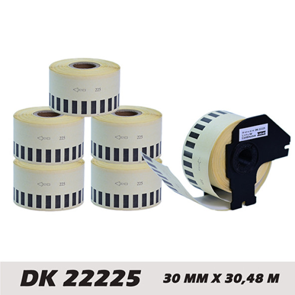 EcotagPlus Brother DK 22225  Etiket 38 mm x 30,48 m -Sürekli -- 6 Adet + Tutucu