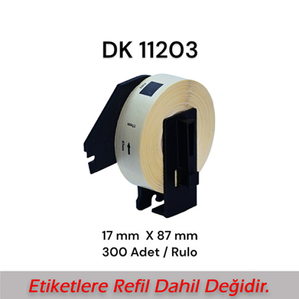 EcotagPlus Brother DK 11203 Etiket 17 mm x 87 mm - 6 X 300 Adet -+ Tutucu - 4