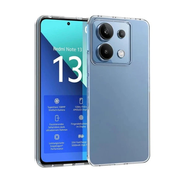 Xiaomi Redmi Note 13 Kılıf Kamera Korumalı Silikon Şeffaf Kapak