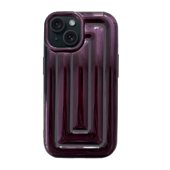 iPhone 15 Rudra Seri Labirent Desen 3D Metalik Silikon Kapak - 5