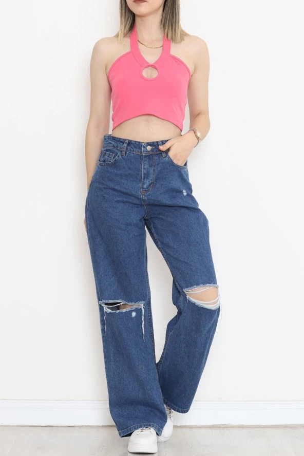 Gögüs Dekolteli Crop Bluz Pembe - 18404.1059. - 4