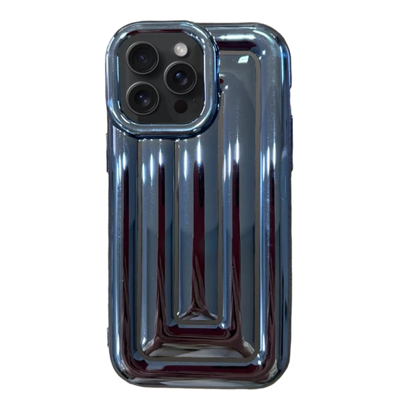 iPhone 15 Pro Max Rudra Seri Labirent Desen 3D Metalik Silikon Kapak - 8