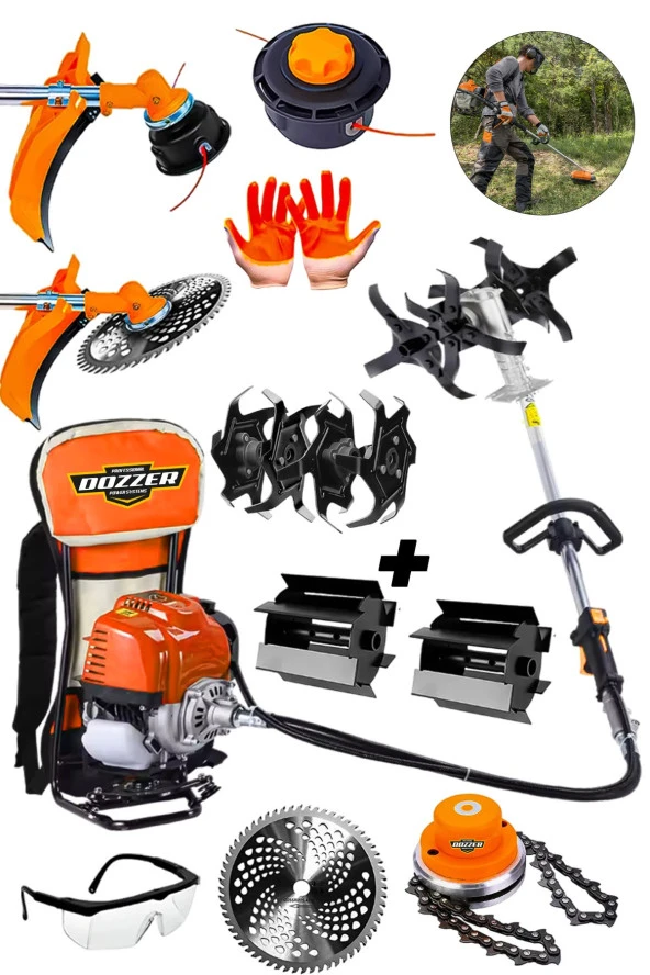 Dozzer SUV Serii 2.4Hp Benzinli Sırt Tipi Ot Çim Biçme Tırpan Makinesi Toprak Eşeleme +  Akrobat Çapa