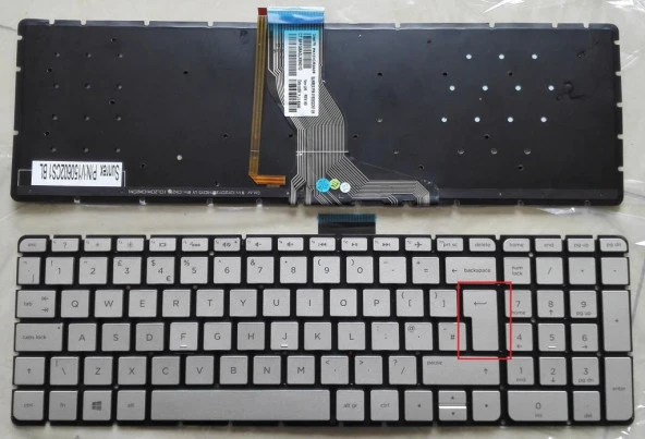 Hp 15-AB102NT, 15-AB103NT Klavye (Silver - TR) ışıklı - B.Enter ürün görseli 1