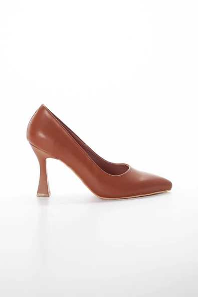 Cilt İnce Topuk Taba Büyük Numara Kadın Ayakkabısı Topuklu Stiletto - 3