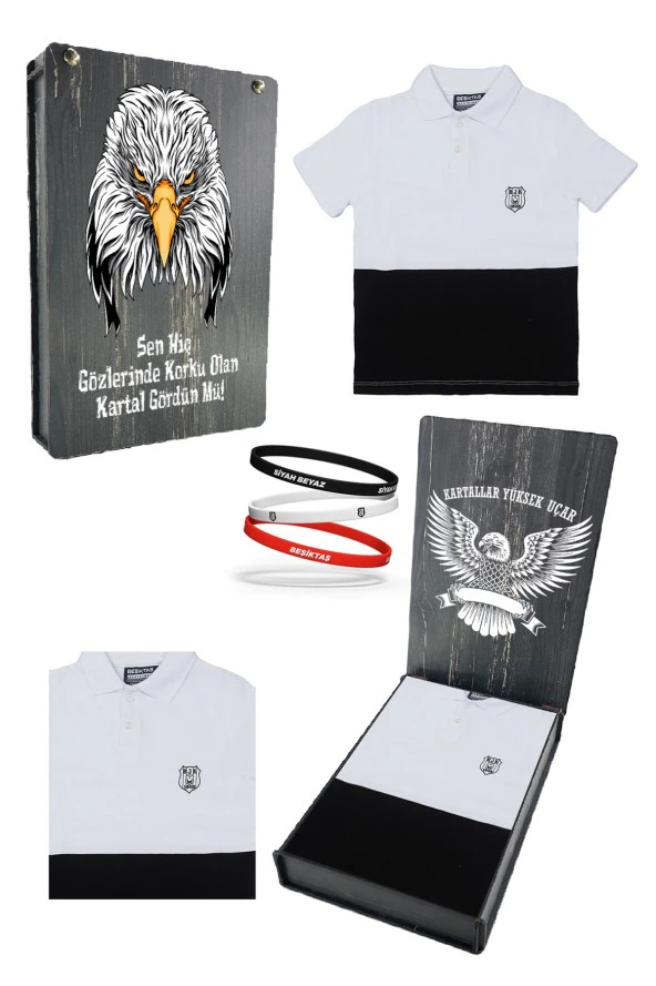 Beşiktaş Orijinal Polo Yaka Çocuk T-shirt + Bileklik Set Hediyelik Ahşap Kutulu - 7