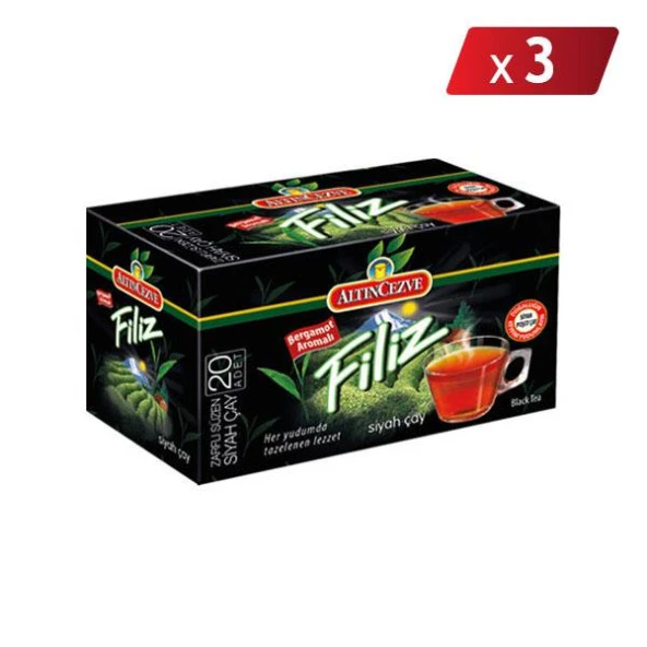 Altıncezve Filiz Bergamot Aromalı Siyah Bardak Poşet Çay 20'li - 3LÜ PAKET