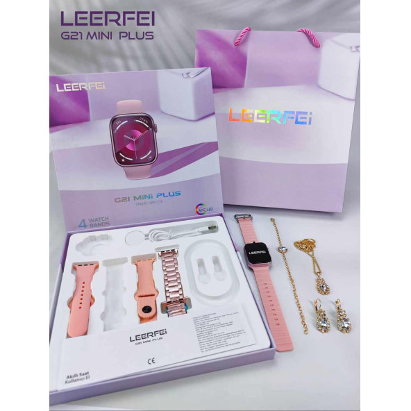 SÜPER HEDİYE G-21 MİNİ PLUS FULL SET KADIN AKILLI SAATİ 4 KORDON + BİLEKLİK KOLYE KÜPE HEDİYELİ - 3