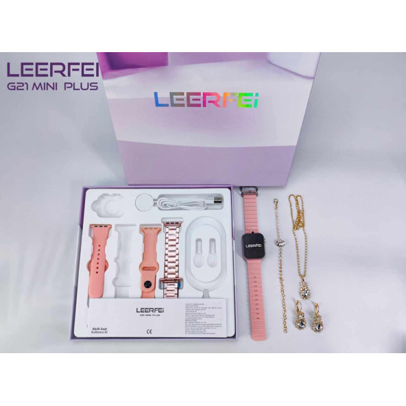 SÜPER HEDİYE G-21 MİNİ PLUS FULL SET KADIN AKILLI SAATİ 4 KORDON + BİLEKLİK KOLYE KÜPE HEDİYELİ - 4