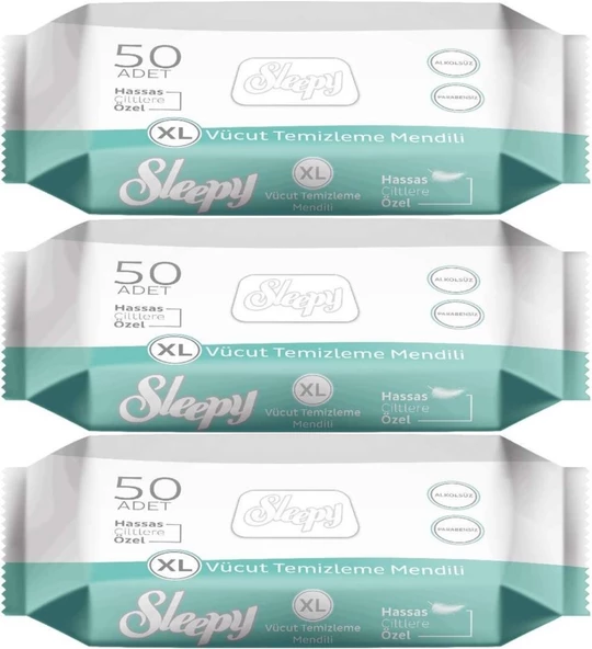 Sleepy Hasta Vücut Temizleme Islak Mendil Havlu 50 Yaprak XL (3 Lü Set) ürün görseli