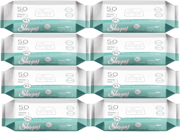 Sleepy Hasta Vücut Temizleme Islak Mendil Havlu 50 Yaprak XL (8 Li Set) ürün görseli