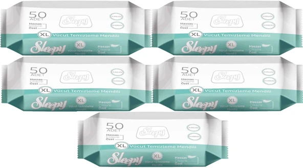 Sleepy Hasta Vücut Temizleme Islak Mendil Havlu 50 Yaprak XL (5 Li Set) ürün görseli