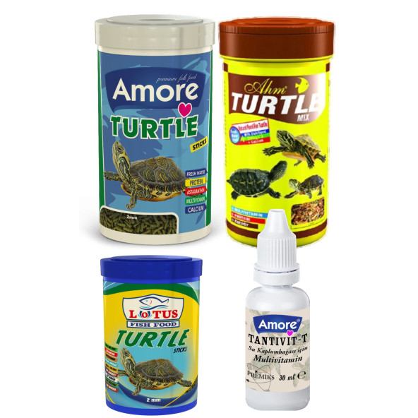 Amore Turtle Sticks 250ml, Ahm Mix 250ml, Lotus 100ml Sürüngen Ve Kaplumbağa Yemi, Vitamin