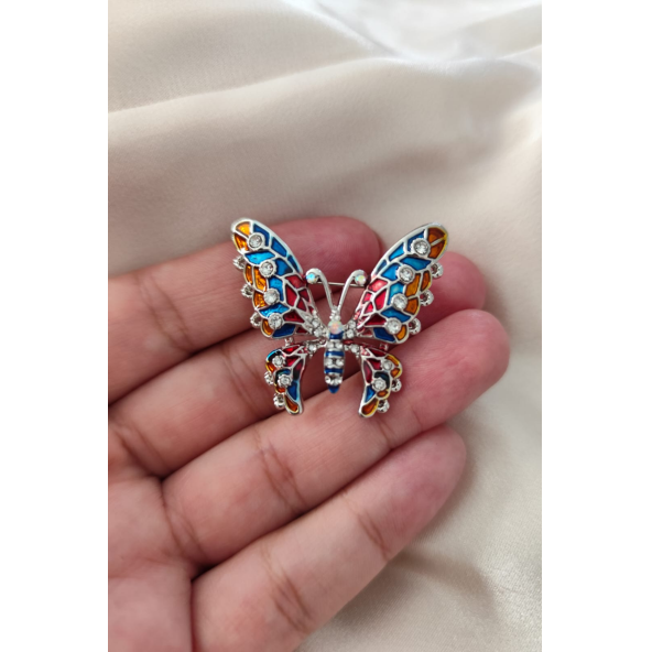 Renkli Kelebek Tasarımlı Broş Yaka İğnesi - Resim 4