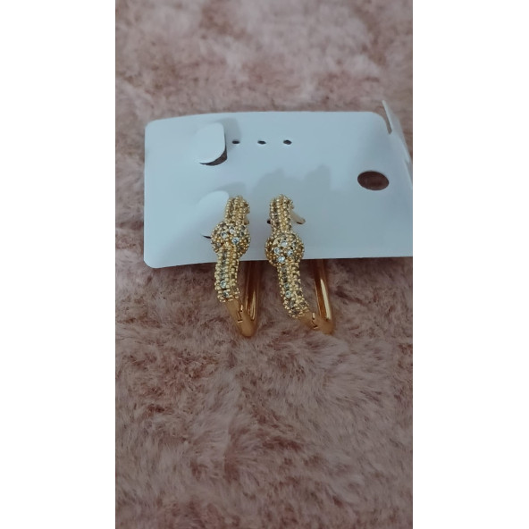 Çelik Halka Zirkon Küpe Gold - 2