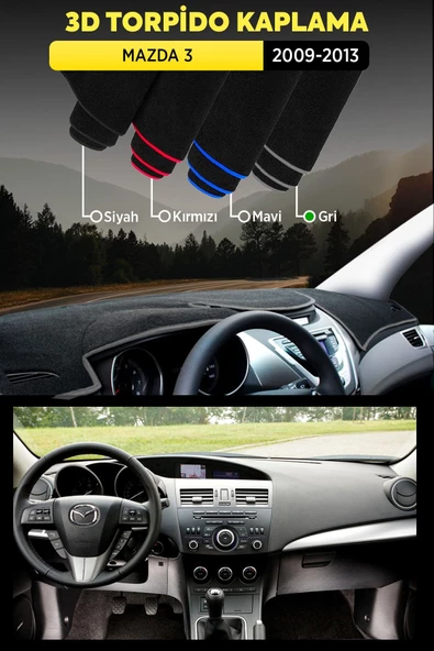 Mazda 3 (2009-2013) 3d Torpido Koruma Kılıfı - Ön Göğüs Kaplama - Gri Şerit - 1