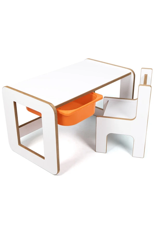 Çocuk Oyun, Aktivite ve Etkinlik Masası, Beyaz-Turuncu, 18mm 1.Sı