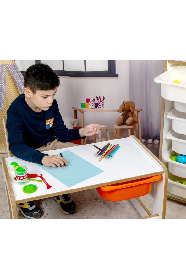 Çocuk Oyun, Aktivite ve Etkinlik Masası, Beyaz-Turuncu, 18mm 1.Sı - 2