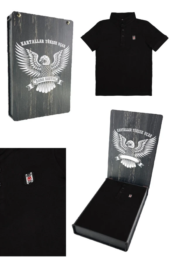 Beşiktaş Orijinal Polo Yaka Çocuk T-shirt Hediyelik Ahşap Kutulu