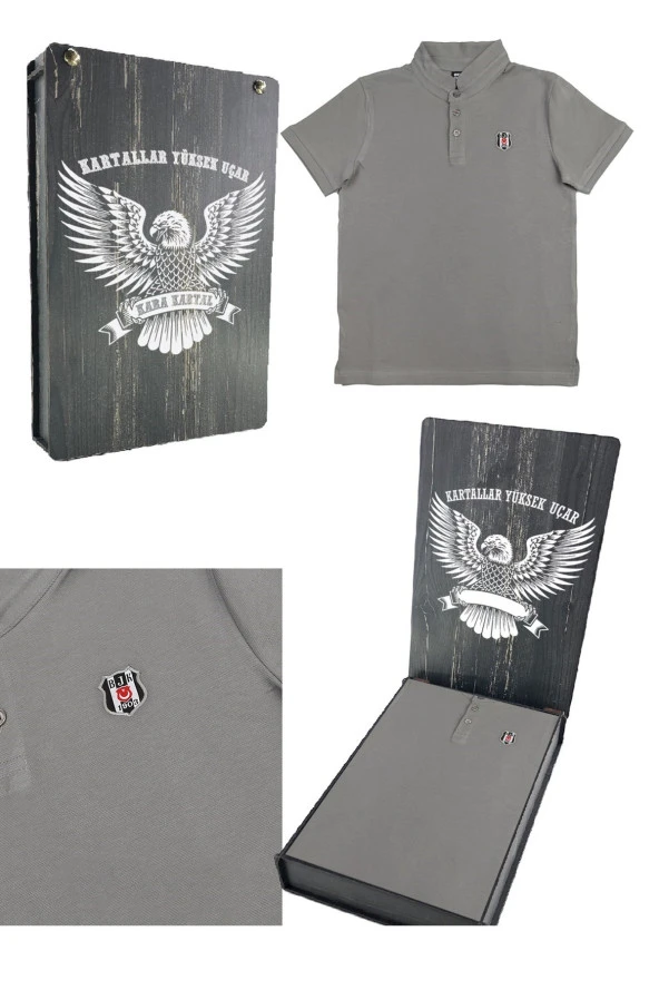 Beşiktaş Orijinal Polo Yaka Çocuk T-shirt Hediyelik Ahşap Kutulu - 4