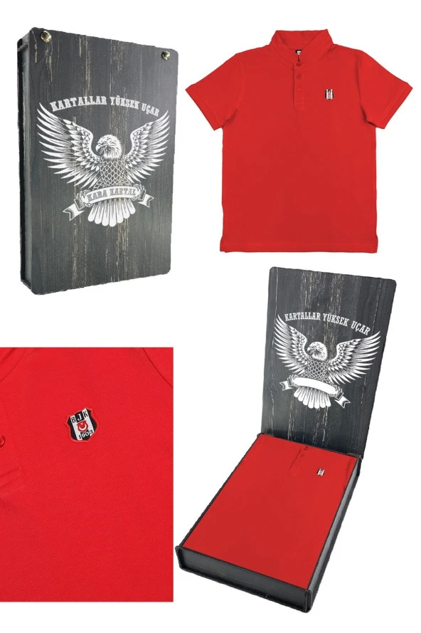 Beşiktaş Orijinal Polo Yaka Çocuk T-shirt Hediyelik Ahşap Kutulu - 7
