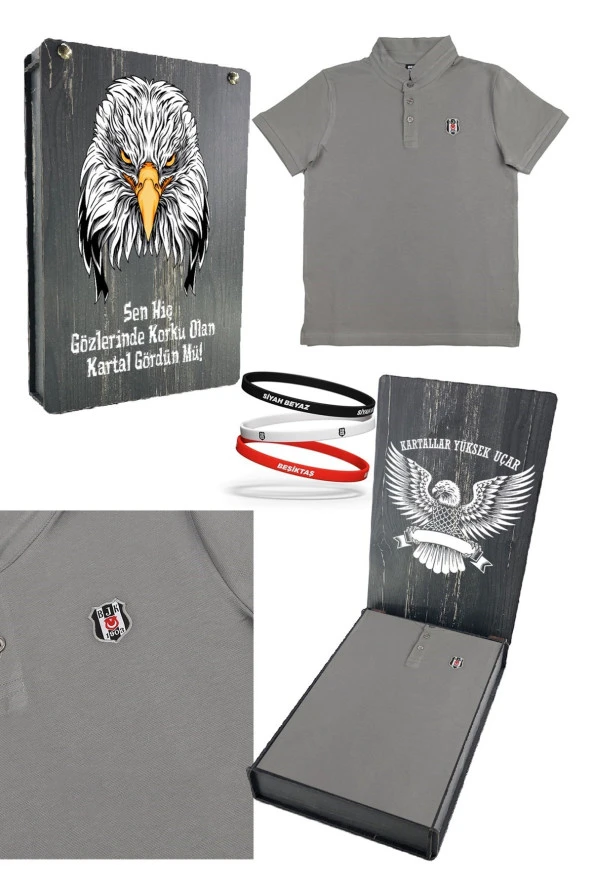 Beşiktaş Orijinal Polo Yaka Çocuk T-shirt + Bileklik Set Hediyelik Ahşap Kutulu - 4