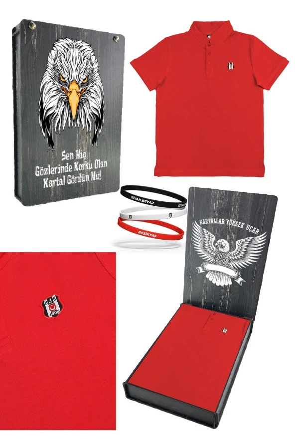 Beşiktaş Orijinal Polo Yaka Çocuk T-shirt + Bileklik Set Hediyelik Ahşap Kutulu - 7