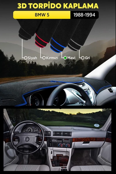 Bmw 5 (1988-1994) 3d Torpido Koruma Kılıfı - Ön Göğüs Kaplama - Mavi Şerit - 1