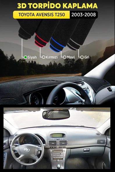 Toyota Avensıs T250 (2003-2008) 3d Torpido Koruma Kılıfı - Ön Göğüs Kaplama - Siyah Şerit - 1