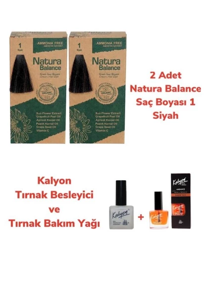 NATURA BALANCE SAÇ BOYASI 1 SİYAH 2 ADET + KALYON TIRNAK BESLEYİCİ VE BAKIM YAĞI