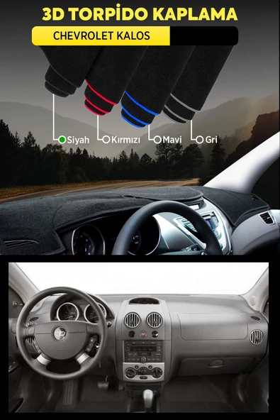Chevrolet Kalos 3d Torpido Koruma Kılıfı - Ön Göğüs Kaplama - Siyah Şerit - 1