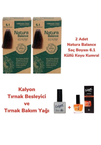 NATURA BALANCE SAÇ BOYASI 6.1 KÜLLÜ KOYU KUMRAL 2 ADET + KALYON TIRNAK BESLEYİCİ VE BAKIM YAĞI