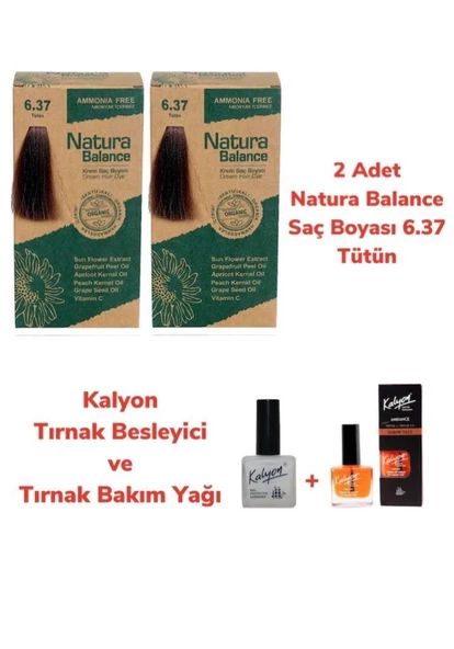 NATURA BALANCE SAÇ BOYASI 6.37 TÜTÜN 2 ADET + KALYON TIRNAK BESLEYİCİ VE BAKIM YAĞI